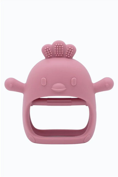 2 in 1 Silikon Bebek Diş Kaşıyıcı Seti - Eldiven Şeklinde Sincap Dişlik - Olive & Pink