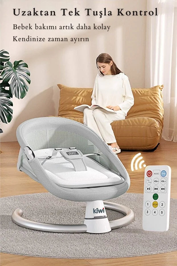 Dolly 2in1 Otomatik Sallanan Bebek Beşiği ve Ana Kucağı - Bluetoothlu - Siyah