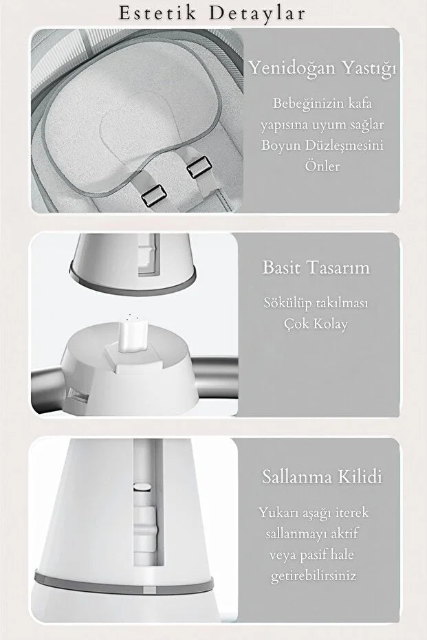 Dolly 2in1 Otomatik Sallanan Bebek Beşiği ve Ana Kucağı - Bluetoothlu - Siyah