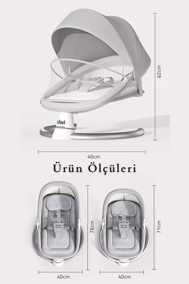 Dolly 2in1 Otomatik Sallanan Bebek Beşiği ve Ana Kucağı - Bluetoothlu - Siyah