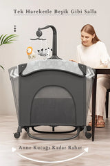 WildNest 3in1 Anne Yanı Park Yatak - Katlanır Akıllı Beşik (70x122 cm) - Kahve