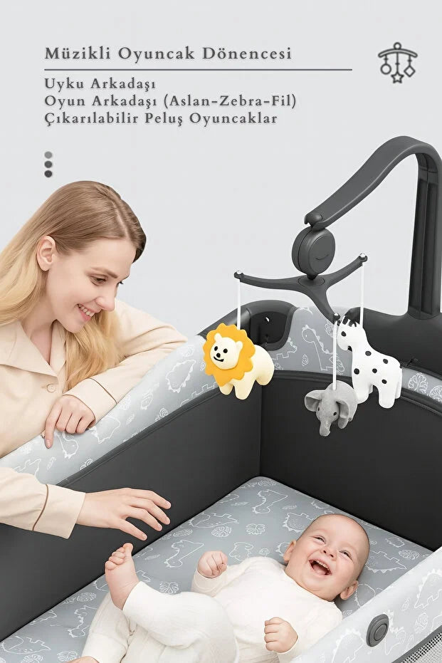 WildNest 3in1 Anne Yanı Park Yatak - Katlanır Akıllı Beşik (70x122 cm) - Kahve