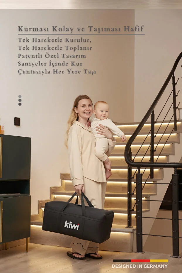 WildNest 3in1 Anne Yanı Park Yatak - Katlanır Akıllı Beşik (70x122 cm) - Kahve