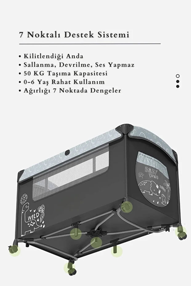 WildNest 3in1 Anne Yanı Park Yatak - Katlanır Akıllı Beşik (70x122 cm) - Kahve