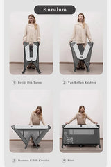 WildNest 3in1 Anne Yanı Park Yatak - Katlanır Akıllı Beşik (70x122 cm) - Antrasit