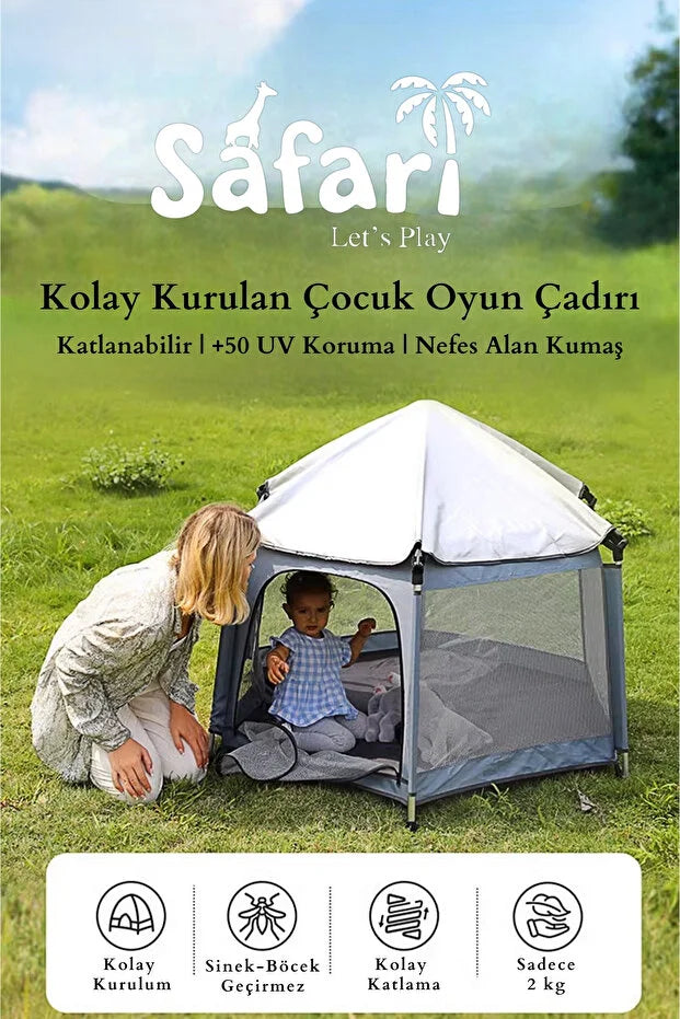 Safari Çocuk & Bebek Oyun Çadırı - +50 UV Korumalı ve Pratik Kurulum - Haki