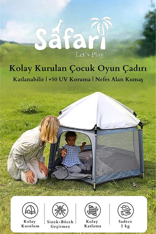 Safari Çocuk & Bebek Oyun Çadırı - +50 UV Korumalı ve Pratik Kurulum - Bej