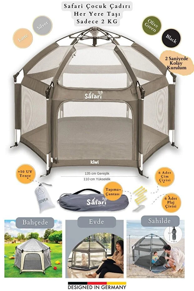 Safari Çocuk & Bebek Oyun Çadırı - +50 UV Korumalı ve Pratik Kurulum - Bej
