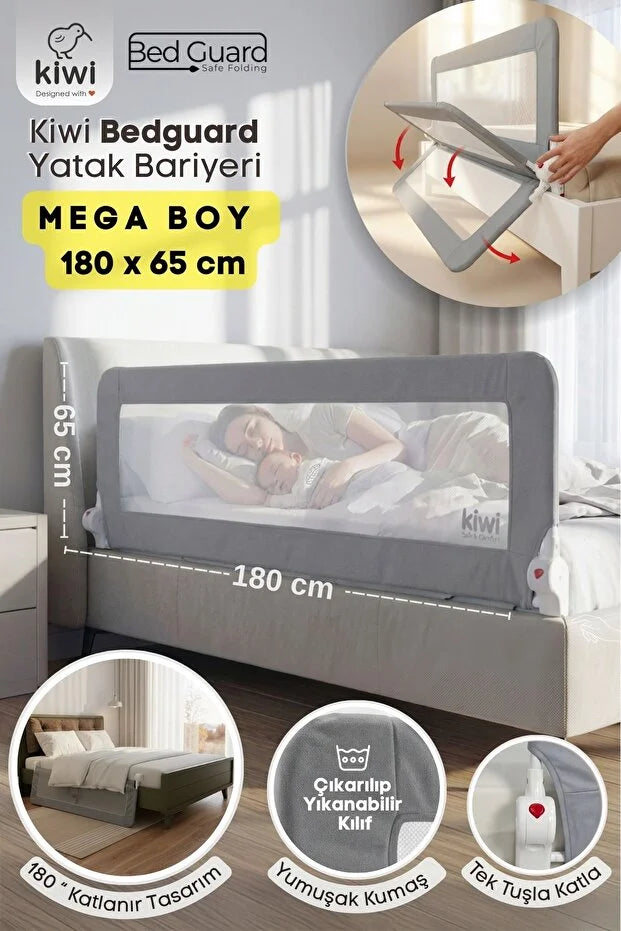 Bebek Güvenlik Yatak Bariyeri – Katlanır Çocuk Uyku Yatak Korkuluğu, Düşme Önleyici (180×65 cm)