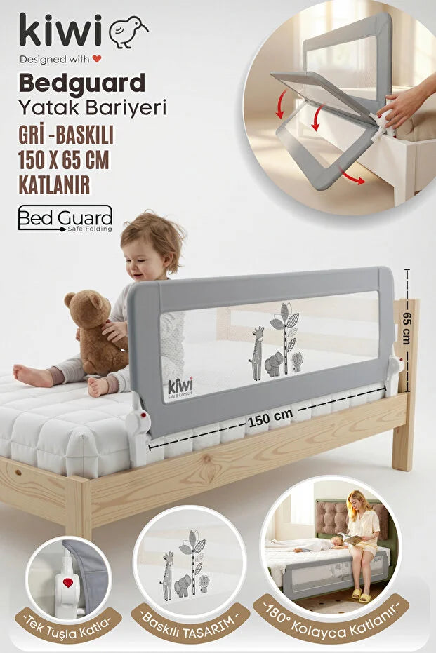 Çocuk Yatak Koruyucu Bariyeri ve Yatak Korkuluğu – Ekstra Dolgulu Kumaş Bed Guard (Gri)