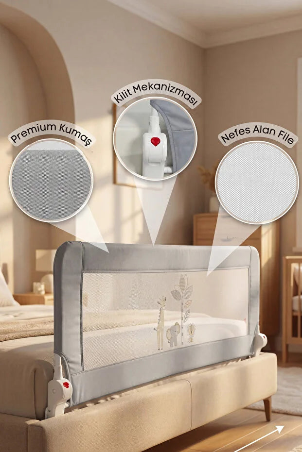 Bebek Güvenlik Yatak Bariyeri – Katlanır Çocuk Uyku Yatak Korkuluğu, Düşme Önleyici (180×65 cm)