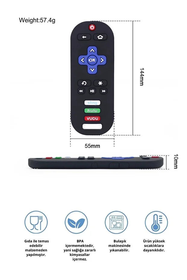 Remote Tutması Kolay Rahatlatıcı Diş Kaşıyıcı – Alman Tasarım Bebek Kumanda Diş Kaşıyıcı (Gri)