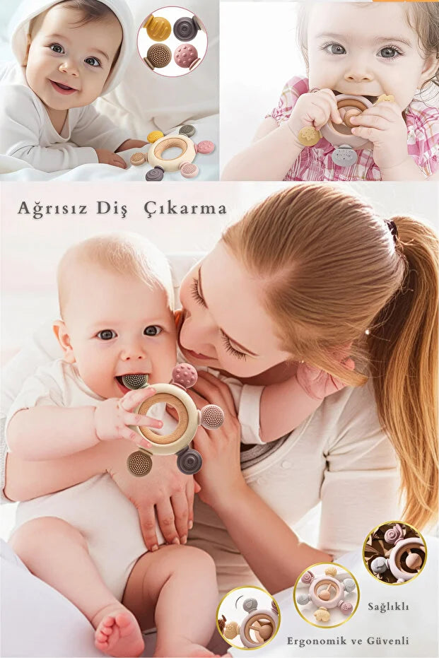 Yummy Çıngıraklı Bebek Diş Kaşıyıcı – %100 Güvenli Silikon, Organik & Ağrısız Diş Çıkarma (0–12 Ay)