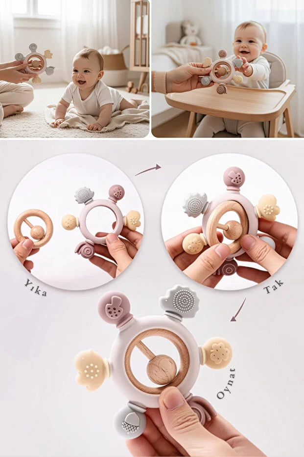 Yummy Çıngıraklı Bebek Diş Kaşıyıcı – %100 Güvenli Silikon, Organik & Ağrısız Diş Çıkarma (0–12 Ay)