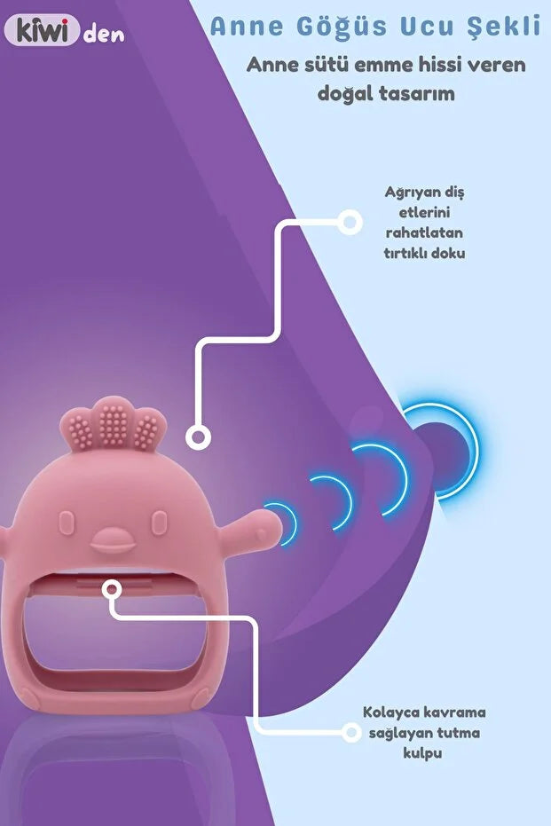 Chicken Sincap Bebek Diş Kaşıyıcı Eldiven - Yumuşak Silikon & Emzik Uçlu - Dark Pink