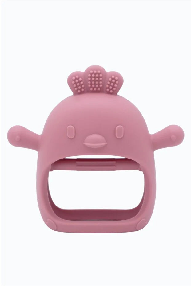 2 in 1 Silikon Bebek Diş Kaşıyıcı Seti - Eldiven Şeklinde Sincap Dişlik - Olive & Pink