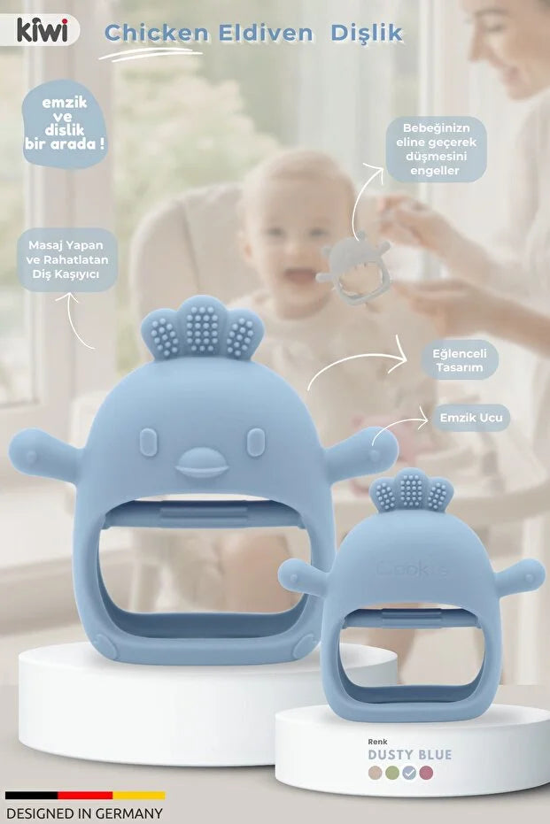 Chicken Sincap Bebek Diş Kaşıyıcı Eldiven - Yumuşak Silikon & Emzik Uçlu - Blue