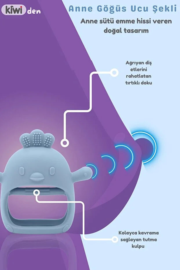 Chicken Sincap Bebek Diş Kaşıyıcı Eldiven - Yumuşak Silikon & Emzik Uçlu - Blue