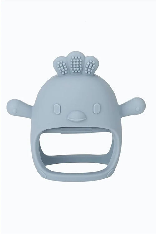 2 in 1 Silikon Bebek Diş Kaşıyıcı Seti - Eldiven Şeklinde Sincap Dişlik - Olive & Blue