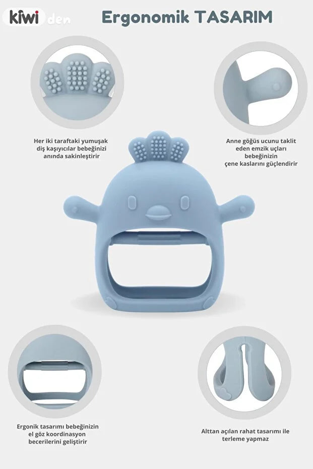 Chicken Sincap Bebek Diş Kaşıyıcı Eldiven - Yumuşak Silikon & Emzik Uçlu - Blue