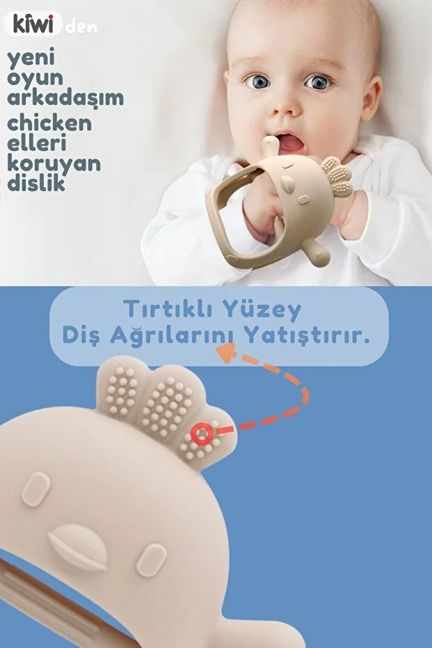 Chicken Sincap Bebek Diş Kaşıyıcı Eldiven - Yumuşak Silikon & Emzik Uçlu - Blue