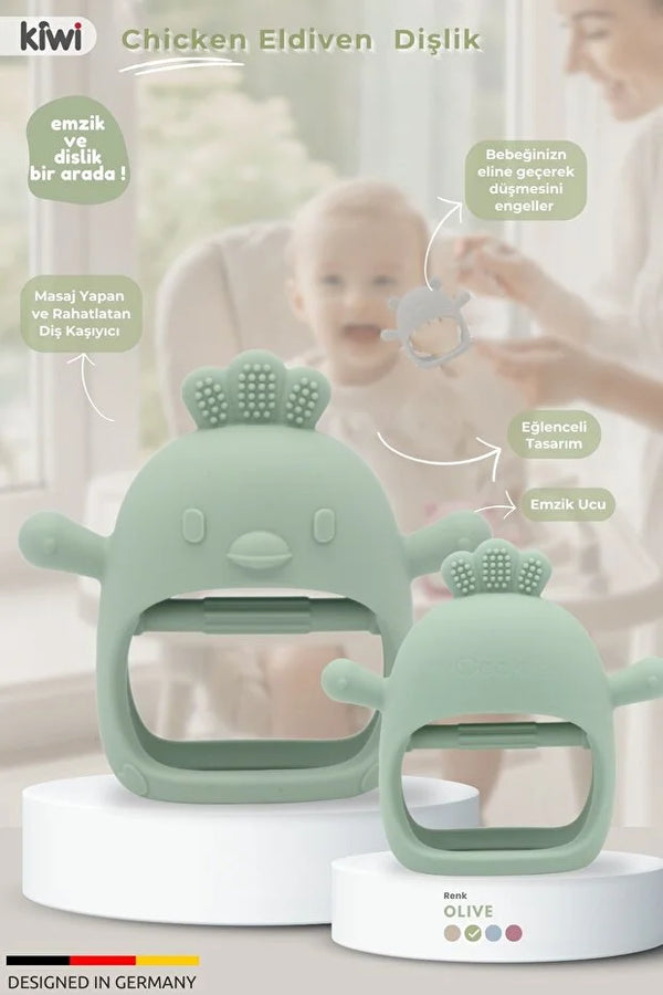 Chicken Sincap Bebek Diş Kaşıyıcı Eldiven - Yumuşak Silikon & Emzik Uçlu - Olive