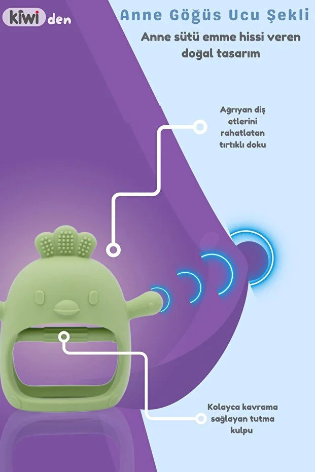 Chicken Sincap Bebek Diş Kaşıyıcı Eldiven - Yumuşak Silikon & Emzik Uçlu - Olive