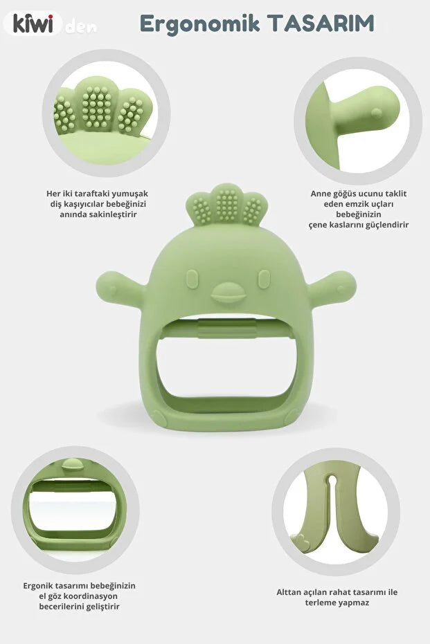 Chicken Sincap Bebek Diş Kaşıyıcı Eldiven - Yumuşak Silikon & Emzik Uçlu - Olive