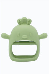 2 in 1 Silikon Bebek Diş Kaşıyıcı Seti - Eldiven Şeklinde Sincap Dişlik - Olive & Pink