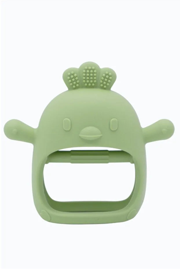 2 in 1 Silikon Bebek Diş Kaşıyıcı Seti - Eldiven Şeklinde Sincap Dişlik - Olive & Pink