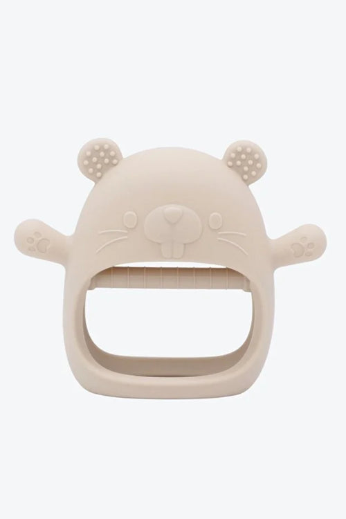 2 in 1 Silikon Bebek Diş Kaşıyıcı Seti - Eldiven Şeklinde Sincap Dişlik - Bej & Pink