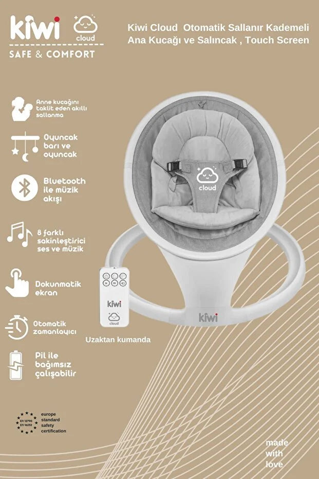 Cloud Otomatik Sallanan Anakucağı Bluetooth, Kumanda, Dokunmatik Ekran, Ultra Konforlu Kumaş