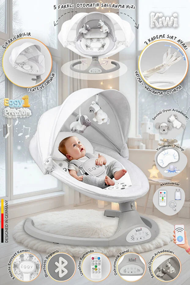 EggyOne Elektrikli Otomatik Sallanan Bebek Ana Kucağı - Bluetooth & Kumandalı