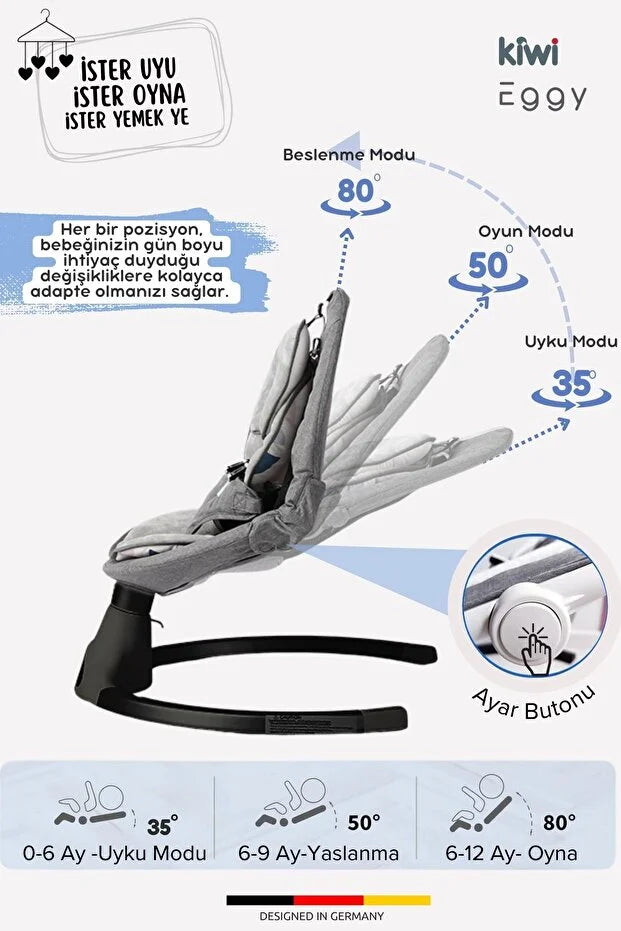 EggyOne Elektrikli Otomatik Sallanan Bebek Ana Kucağı - Bluetooth & Kumandalı