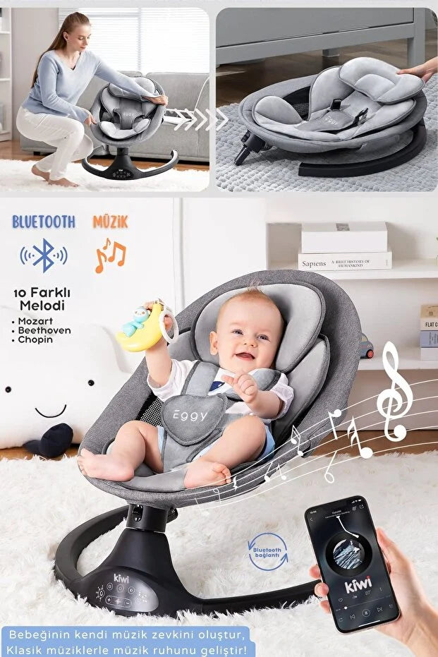 EggyOne Elektrikli Otomatik Sallanan Bebek Ana Kucağı - Bluetooth & Kumandalı