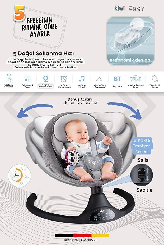 EggyOne Elektrikli Otomatik Sallanan Bebek Ana Kucağı - Bluetooth & Kumandalı