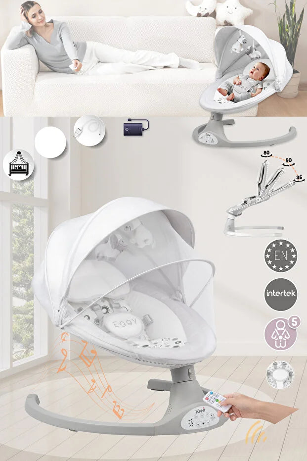 EggyOne Elektrikli Otomatik Sallanan Bebek Ana Kucağı - Bluetooth & Kumandalı