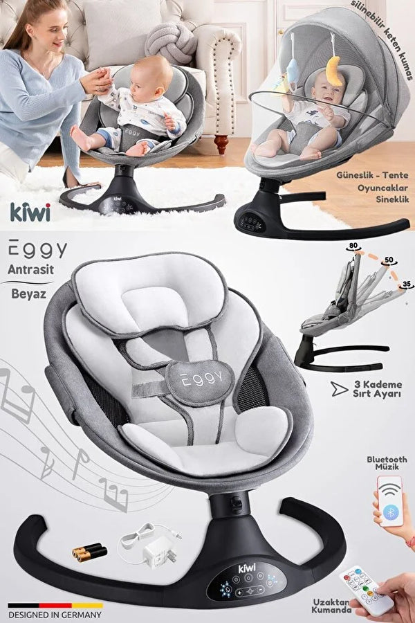 Eggy Plus Elektrikli Otomatik Sallanan Bebek Ana Kucağı - Antrasit