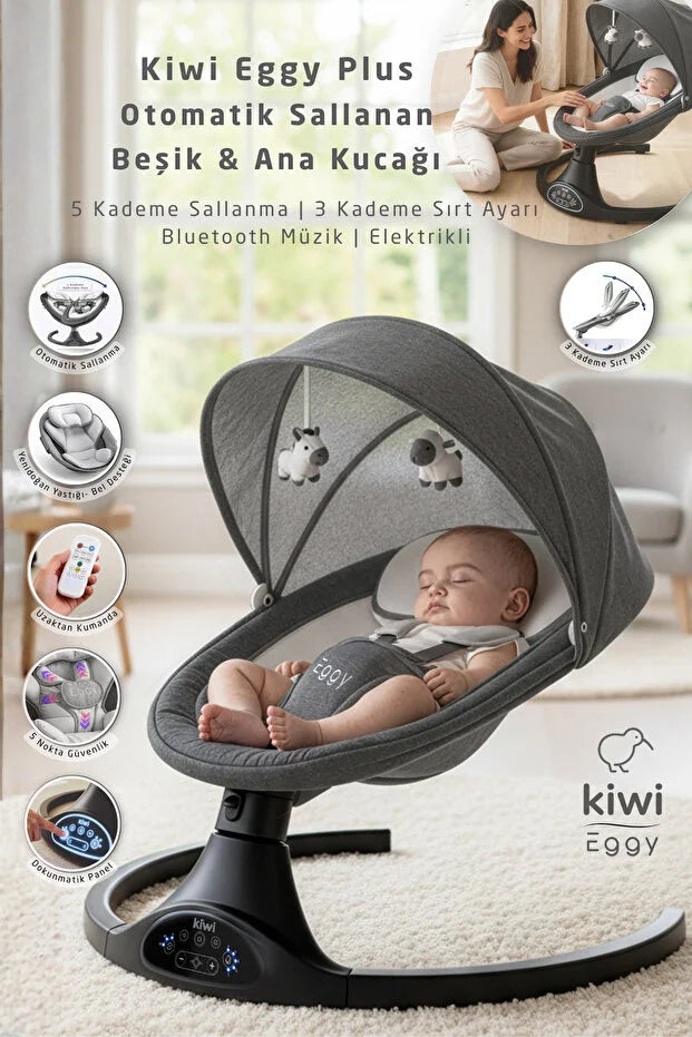 Eggy Plus Elektrikli Otomatik Sallanan Bebek Ana Kucağı - Gri