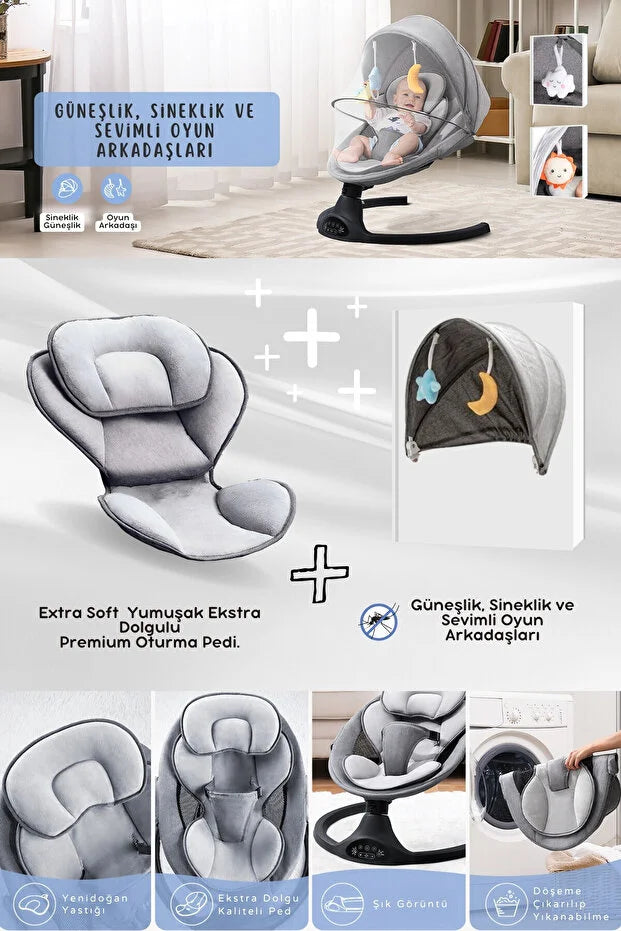 Eggy Plus Elektrikli Otomatik Sallanan Bebek Ana Kucağı - Gri