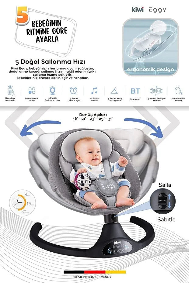 Eggy Plus Elektrikli Otomatik Sallanan Bebek Ana Kucağı - Antrasit