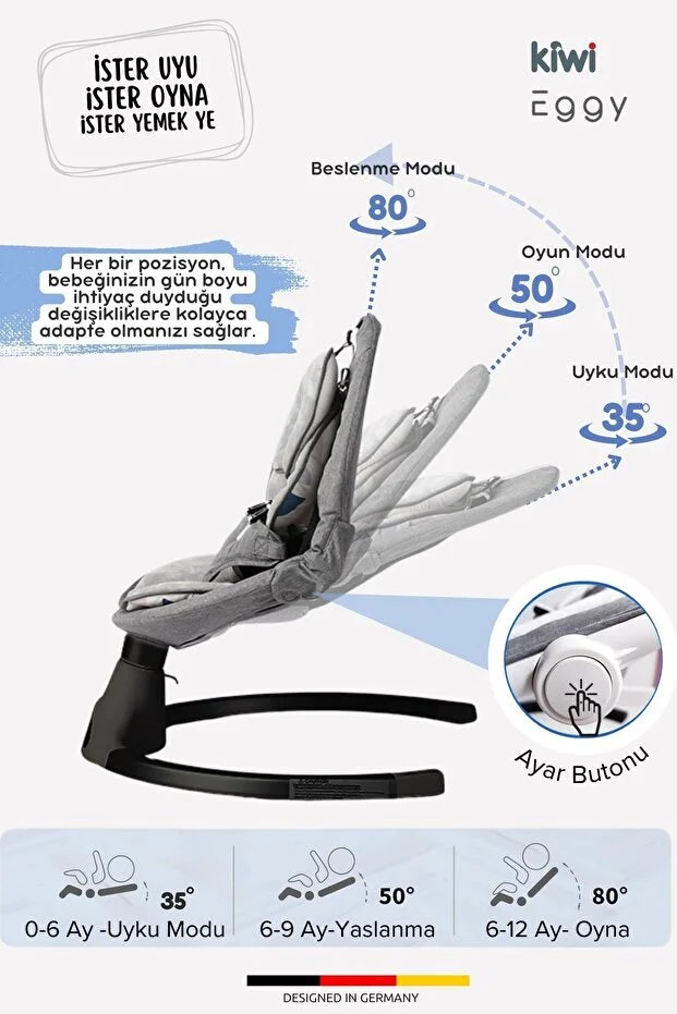 Eggy Plus Elektrikli Otomatik Sallanan Bebek Ana Kucağı - Antrasit