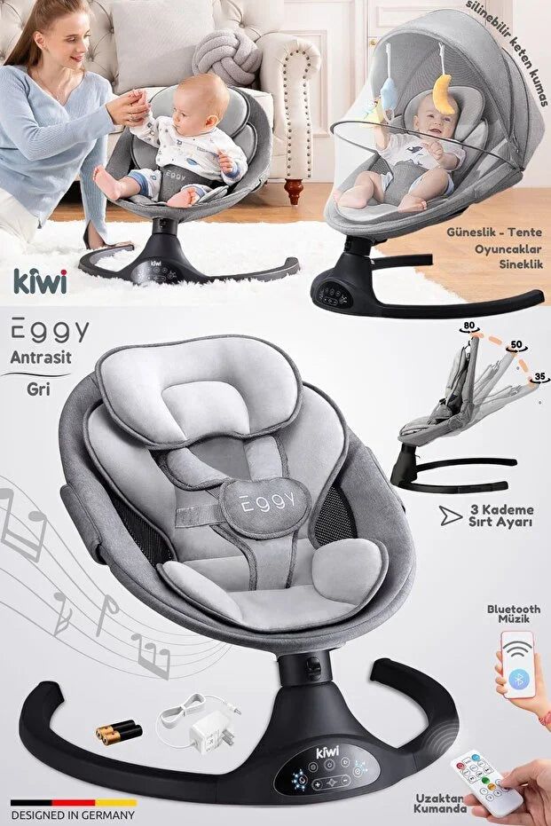 Eggy Plus Elektrikli Otomatik Sallanan Bebek Ana Kucağı - Gri