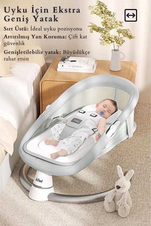 Dolly 2in1 Otomatik Sallanan Bebek Beşiği ve Ana Kucağı - Bluetoothlu - Siyah