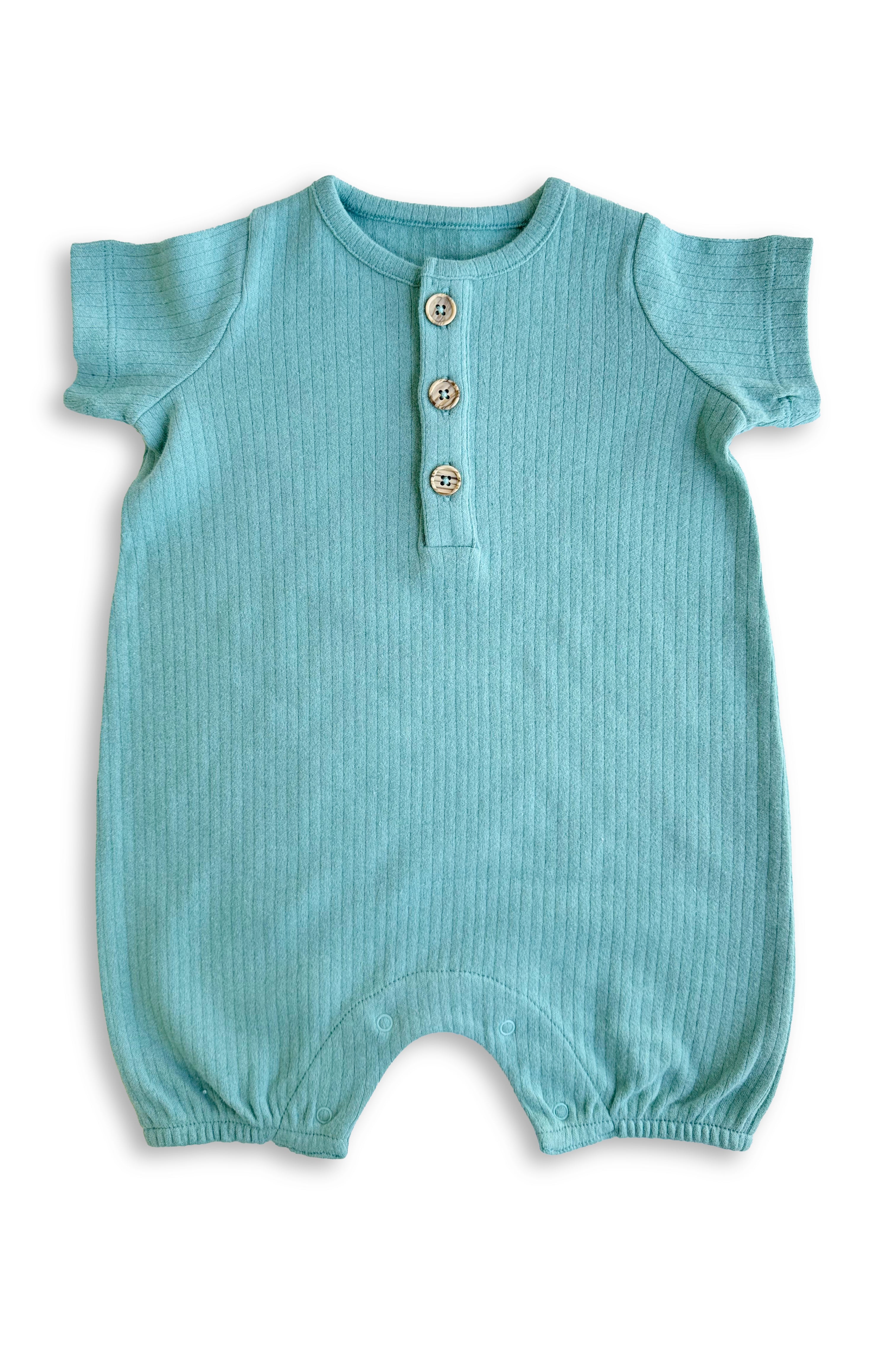 Rito %100 Pamuklu Fitilli Bebek Tulumu - Şortlu Tulum (Romper) - Çağla Yeşili