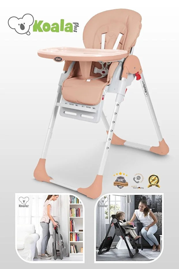 Koala Portatif Katlanır Mama Sandalyesi - 6 Kademeli Yükseklik Ayarlı, Tekerlekli ve Çift Tepsili - Solmun
