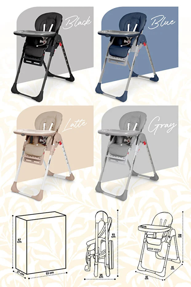 Koala Portatif Katlanır Mama Sandalyesi - 6 Kademeli Yükseklik Ayarlı, Tekerlekli ve Çift Tepsili - Gri