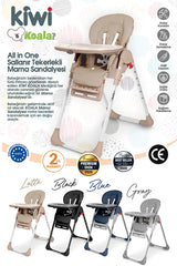 Koala Portatif Katlanır Mama Sandalyesi - 6 Kademeli Yükseklik Ayarlı, Tekerlekli ve Çift Tepsili - Mavi