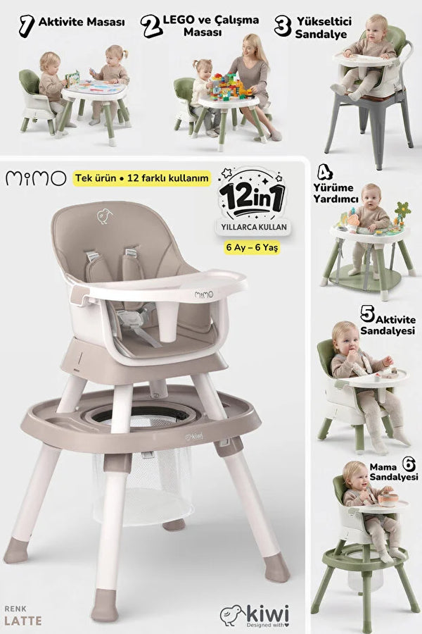 Mimo 12 özellik 1 Arada Çok Fonksiyonlu Mama Sandalyesi - Lego Uyumlu Aktivite & Oyun Masası - Kahve