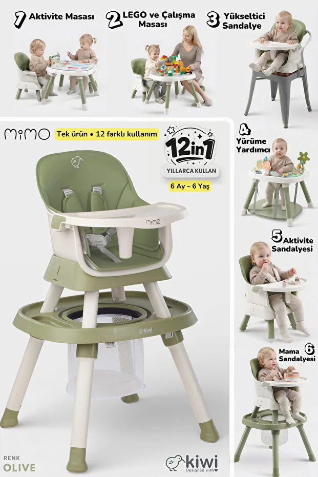 Mimo 12 özellik 1 Arada Çok Fonksiyonlu Mama Sandalyesi - Lego Uyumlu Aktivite & Oyun Masası - Yeşil
